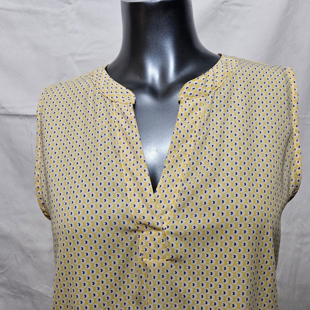 Papermoon‎ Sleeveless Blouse Women M Yellow Geometric Split V-Neck Mixed Media